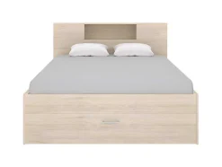 Vente-unique Aanbiedingen: Slaapkamer & Kantoor-Bed Met Hoofdeinde, Opbergruimte En Lades - 160 X 200 Cm - Eikenkleur - Leandre