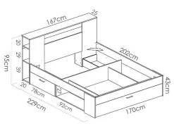 Vente-unique Aanbiedingen: Slaapkamer & Kantoor-Bed Met Hoofdeinde, Opbergruimte En Lades - 160 X 200 Cm - Eikenkleur - Leandre