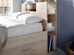 Vente-unique Aanbiedingen: Slaapkamer & Kantoor-Bed Met Hoofdeinde, Opbergruimte En Lades - 160 X 200 Cm - Eikenkleur - Leandre