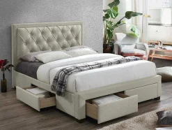Vente-unique Fluwelen Bed-Bed Met Lades - Fluweel Champagnekleur - 140X190 Cm - Leopold