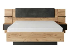 Vente-unique Aanbiedingen: Slaapkamer & Kantoor-Bed Met Nachtkastjes 160 X 200 Cm - Met Ledverlichting - Kleur: Naturel En Antraciet - Elynia
