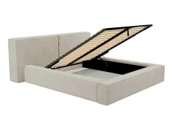 PASCAL MORABITO Tweepersoonsbed-Bed Met Opbergruimte 180 X 200 Cm - Ribfluweel - Beige + Matras - Timano