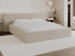 PASCAL MORABITO Tweepersoonsbed-Bed Met Opbergruimte 180 X 200 Cm - Ribfluweel - Beige + Matras - Timano