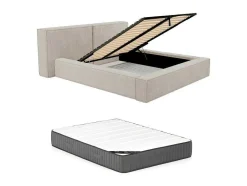 PASCAL MORABITO Tweepersoonsbed-Bed Met Opbergruimte 180 X 200 Cm - Ribfluweel - Beige + Matras - Timano
