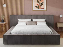 PASCAL MORABITO Fluwelen Bed-Bed Met Opbergruimte 180 X 200 Cm - Ribfluweel - Taupe + Matras - Timano