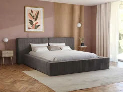 PASCAL MORABITO Fluwelen Bed-Bed Met Opbergruimte 180 X 200 Cm - Ribfluweel - Taupe + Matras - Timano