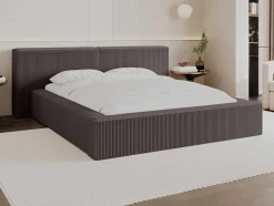 PASCAL MORABITO Fluwelen Bed-Bed Met Opbergruimte 180 X 200 Cm - Ribfluweel - Taupe + Matras - Timano