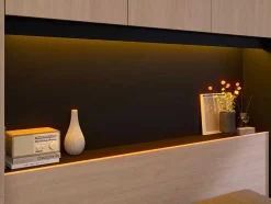 Vente-unique Tweepersoonsbed-Bed Met Opbergruimte 160 X 200 Cm - Met Ledverlichting - Kleur: Naturel En Zwart + Bedbodem - Velona