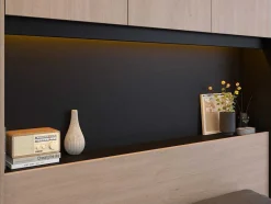 Vente-unique Tweepersoonsbed-Bed Met Opbergruimte 160 X 200 Cm - Met Ledverlichting - Kleur: Naturel En Zwart + Bedbodem - Velona