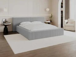 PASCAL MORABITO Fluwelen Bed-Bed Met Opbergruimte 180 X 200 Cm - Ribfluweel - Lichtgrijs + Matras - Timano