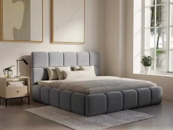 PASCAL MORABITO Tweepersoonsbed-Bed Met Opbergruimte 160 X 200 Cm - Stof Met Textuur - Grijs - Damado Van