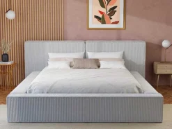 PASCAL MORABITO Fluwelen Bed-Bed Met Opbergruimte 180 X 200 Cm - Ribfluweel - Lichtgrijs - Timano - Van