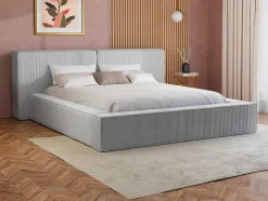 PASCAL MORABITO Fluwelen Bed-Bed Met Opbergruimte 180 X 200 Cm - Ribfluweel - Lichtgrijs - Timano - Van