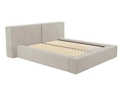 PASCAL MORABITO Fluwelen Bed-Bed Met Opbergruimte 160 X 200 Cm - Ribfluweel - Beige + Matras - Timano