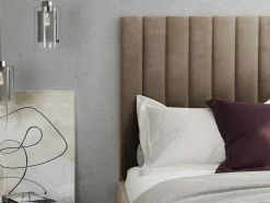 Vente-unique Fluwelen Bed-Bed Met Opbergruimte 180 X 200 Cm Met Hoofdbord Met Verticale Stiksels - Velours - Taupegrijs + Matras - Larali