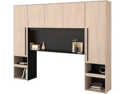 Vente-unique Tweepersoonsbed-Bed Met Opbergruimte 160 X 200 Cm - Met Ledverlichting - Kleur: Naturel En Zwart + Bedbodem - Velona