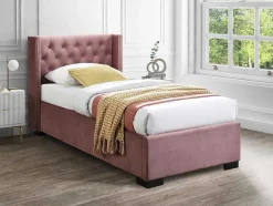 Vente-unique Bed Met Opbergruimtes-Bed Met Opbergruimte 90 X 200 Cm Met Gecapitonneerd Hoofdbord Fluweel Roze Met Matras Massimo
