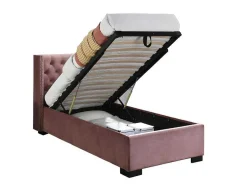 Vente-unique Bed Met Opbergruimtes-Bed Met Opbergruimte 90 X 200 Cm Met Gecapitonneerd Hoofdbord Fluweel Roze Met Matras Massimo