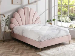 Vente-unique Fluwelen Bed-Bed Met Schelpvorm 140 X 190 Cm - Velours - Roze - Livaya