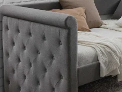 Vente-unique Bed Met Slaaplade-Bed Met Slaaplade Louise - 2 X 90 X 190 Cm - Grijze Stof + Matras