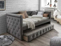 Vente-unique Bed Met Slaaplade-Bed Met Slaaplade Louise - 2 X 90 X 190 Cm - Grijze Stof