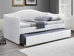 Vente-unique Bed Met Slaaplade-Bedbank Met Uitschuifbed Mathilde - 2 X 90 X 190Cm - Kunstleer - Wit