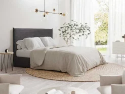 Vente-unique Hoofdeinde En Brugkast-Bedhoofd 180 Cm - Ribfluweel - Antraciet Grijs - Ambrilia