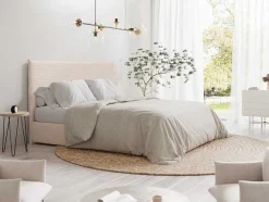 Vente-unique Hoofdeinde En Brugkast-Bedhoofd 180 Cm - Ribfluweel - Beige - Ambrilia