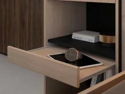 Vente-unique Hoofdeinde En Brugkast-Bedkast Met Opbergruimte - Met Ledverlichting - L265 Cm - Kleur: Naturel En Zwart - Velona