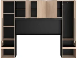 Vente-unique Hoofdeinde En Brugkast-Bedkast Met Opbergruimte - Met Ledverlichting - L265 Cm - Kleur: Naturel En Zwart - Velona
