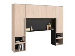 Vente-unique Hoofdeinde En Brugkast-Bedkast Met Opbergruimte - Met Ledverlichting - L265 Cm - Kleur: Naturel En Zwart - Velona