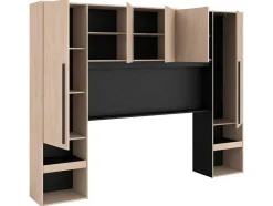 Vente-unique Hoofdeinde En Brugkast-Bedkast Met Opbergruimte - Met Ledverlichting - L265 Cm - Kleur: Naturel En Zwart - Velona
