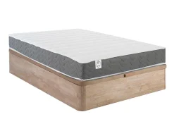 DREAMEA Aanbiedingen: Slaapkamer & Kantoor-Bedset 140 X 190 Cm - Bedbodem Met Lichte Houtlook En Opbergruimte + Matras In Schuim Met Hoge Dichtheid - Heaven Van Play