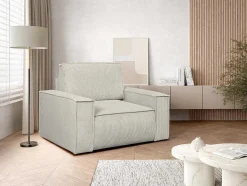Vente-unique Fauteuil Stof Fluweel / Suedine-Beige Fauteuil Van Ribfluweel Amelia