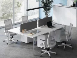 Workēa Kantoormeubilair-Benchbureau Voor 4 Personen - Wit - L120 Cm - Met Afscheidingen - Downtown