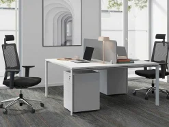 Workēa Kantoormeubilair-Benchbureau Voor 2 Personen - Wit - L120 Cm - Met Afscheiding - Downtown