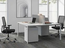 Workēa Kantoormeubilair-Benchbureau Voor 2 Personen - Wit - L140 Cm - Met Afscheiding - Downtown