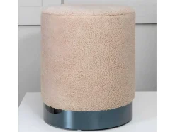 Venture Home Poef-Benji Poef, Hocker O35Cm Teddystof Beige, Zwart.