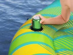 Bestway Watersport-Blauw En Geel Opblaaseiland Met Afneembaar Zonnescherm - 291 X 265 Cm - Sunari Van