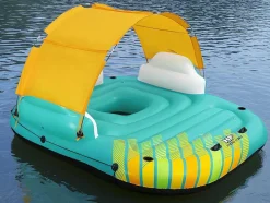 Bestway Watersport-Blauw En Geel Opblaaseiland Met Afneembaar Zonnescherm - 291 X 265 Cm - Sunari Van