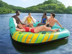 Bestway Watersport-Blauw En Geel Opblaaseiland Met Afneembaar Zonnescherm - 291 X 265 Cm - Sunari Van