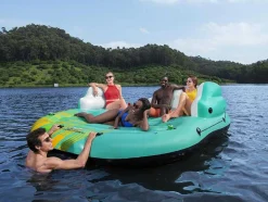 Bestway Watersport-Blauw En Geel Opblaaseiland Met Afneembaar Zonnescherm - 291 X 265 Cm - Sunari Van