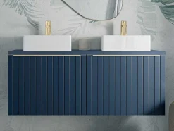 Vente-unique Dubbele Wastafel-Blauw Hangend Badkamermeubel Met Dubbele Wastafel - 120 Cm - Josepha