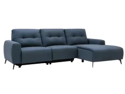 Vente-unique Elektrische Relaxbanken-Blauwe Stoffen Hoekbank Rechts Neruda