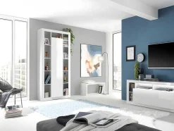 Vente-unique Boekenkast & Vitrine-Boekenkast Met 1 Deur En 11 Nissen - Wit Gelakt - Balka