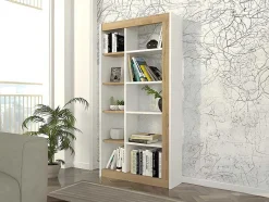 Vente-unique Boekenkast & Vitrine-Boekenkast Met 10 Nissen - Licht Naturel En Wit - Silomai