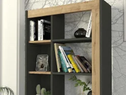 Vente-unique Boekenkast & Vitrine-Boekenkast Met 10 Nissen - Naturel En Antraciet - Silomai