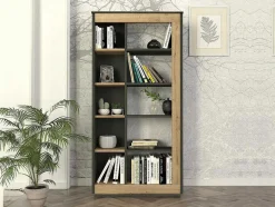Vente-unique Boekenkast & Vitrine-Boekenkast Met 10 Nissen - Naturel En Antraciet - Silomai