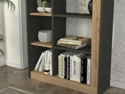 Vente-unique Boekenkast & Vitrine-Boekenkast Met 10 Nissen - Naturel En Antraciet - Silomai