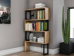 Vente-unique Boekenkast & Vitrine-Boekenkast Met 3 Planken Van Metaal - Licht Naturel En Zwart - Roveni